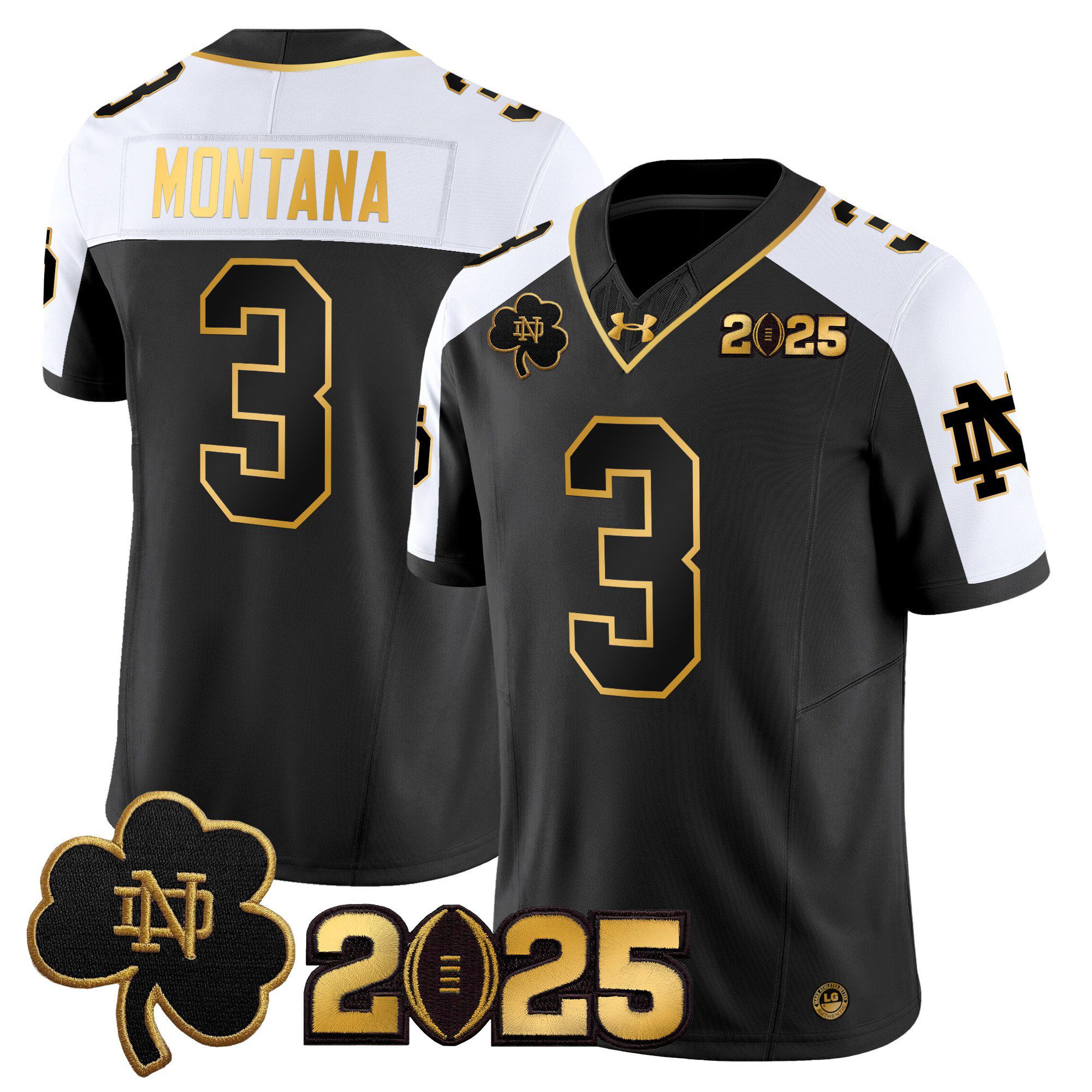 Men Notre Dame Fighting Irish 3 Montana Black 2025 CFP Final Patch Gold Vapor Limited NCAA Jersey